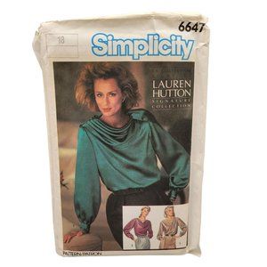 Simplicity Lauren Hutton Draped Blouse Sewing Pattern 6647 Size 18 UNCUT